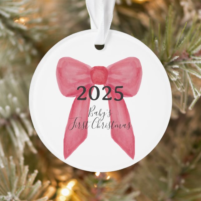Baby's First Christmas Red Bow Photo Ornament (Baum)