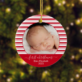 Baby's First Christmas Red Candy Cane Keramik Ornament