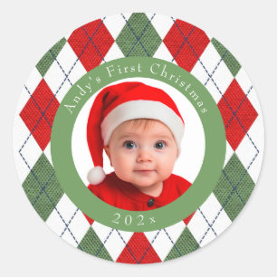 Baby's First Christmas Red Green Sticker