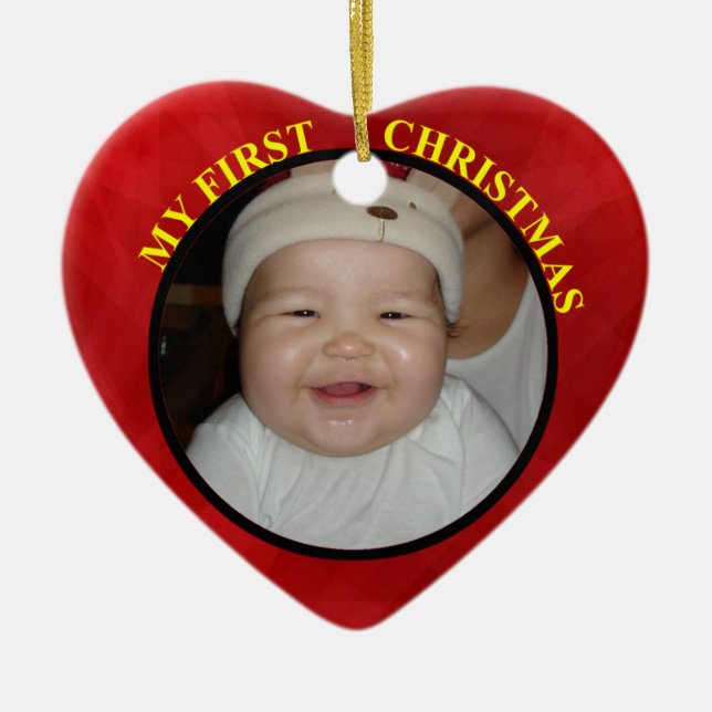 Baby's First Christmas Red Heart Foto Ornament (Vorne)