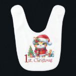 Baby's First Christmas Red Santa Anzug Kitty Babylätzchen<br><div class="desc">Baby's First Christmas Bib mit Design auf beiden Seiten. Schmutzig auf der einen Seite,  schwenke sie für eine saubere Seite um. Text 1. Christmas</div>