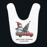 Baby's First Christmas Red Truck Snowman Babylätzchen<br><div class="desc">Baby's First Christmas Bib mit Design auf beiden Seiten. Schmutzig auf der einen Seite,  schwenke sie für eine saubere Seite um. Personalisiert mit Vor- und Nachname des Kindes</div>
