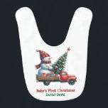 Baby's First Christmas Red Truck Snowman Babylätzchen<br><div class="desc">Baby's First Christmas Bib mit Design auf beiden Seiten. Schmutzig auf der einen Seite,  schwenke sie für eine saubere Seite um. Personalisiert mit Vor- und Nachname des Kindes</div>