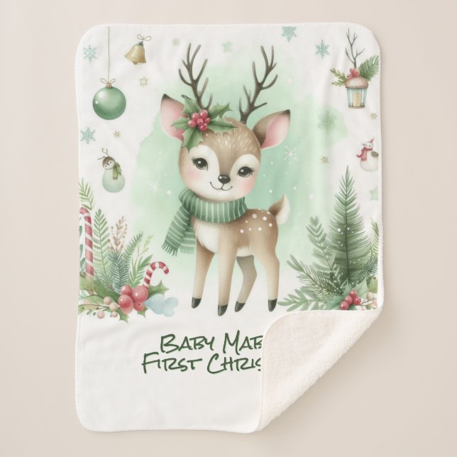 Baby's First Christmas Rentier Green Sherpadecke (Vorderseite)
