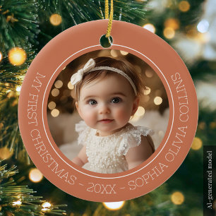 Baby's First Christmas Rustic Terracotta Zwei Foto Keramik Ornament