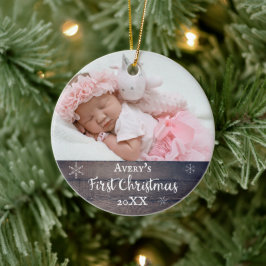 Baby's first Christmas Rustic wood individuelle Na Keramik Ornament