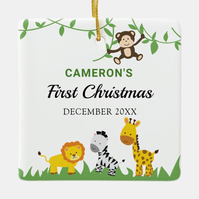 Baby's First Christmas Safari Jungle Animals Niedl Keramikornament (Vorderseite)