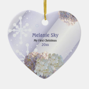 Baby's First Christmas-Schneeflocken-Blumenornamen Keramik Ornament