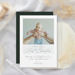 Baby's First Christmas Script Minimalistisch Green Feiertagskarte