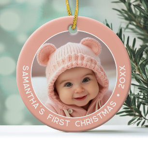 Baby's First Christmas - Simple Coral Pink Girl Keramik Ornament