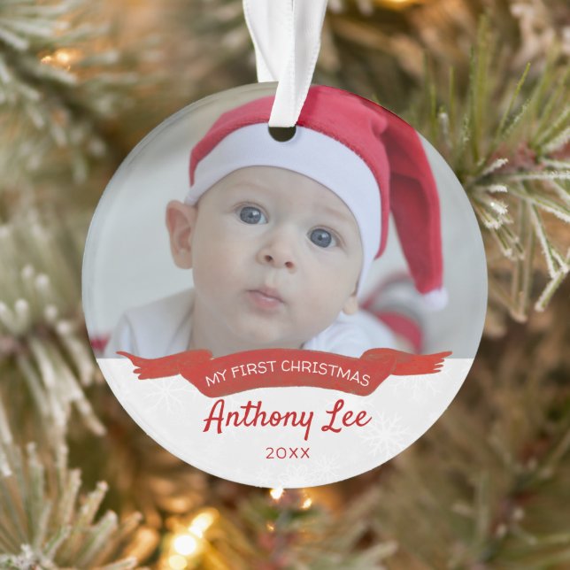 Baby's First Christmas Simple Foto Banner Ornament (Baum)