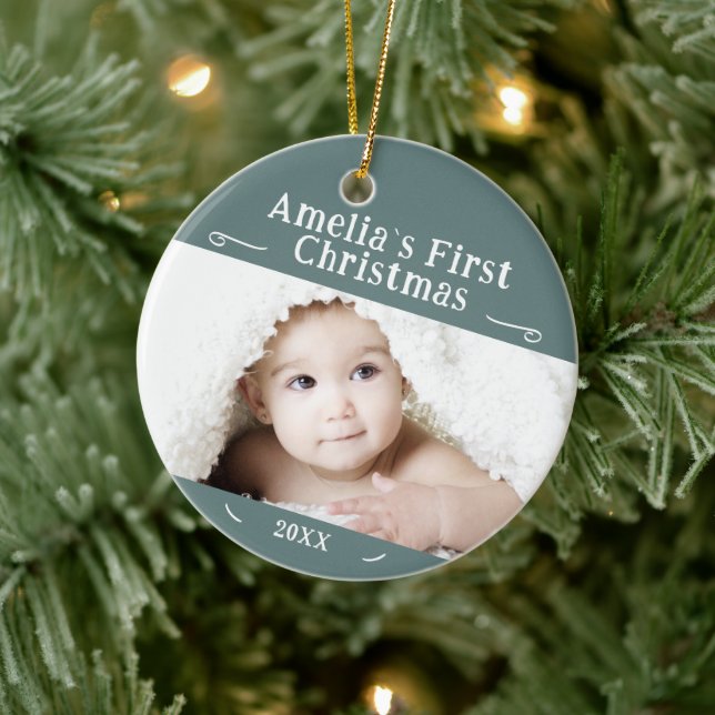 Baby's First Christmas Simple Foto Keepake Keramik Ornament (Baum)