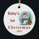 Baby's First Christmas Snowman Ornament<br><div class="desc">Das erste Weihnachtsschneemann Weihnachtsbaumschmuck des Babys. Personalisieren Sie mit Name,  Vorname und Jahr.</div>