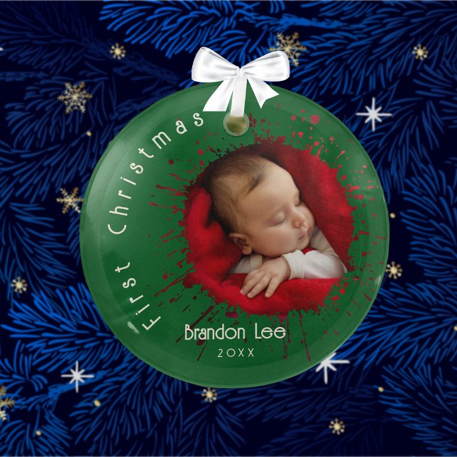 Baby's First Christmas Splatter Pattern  Ornament Aus Glas (Von Creator hochgeladen)