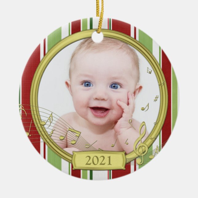 Baby's First Christmas Stripes Music Ornament (Vorne)