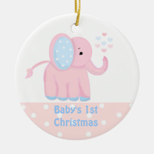 Baby's First Christmas Sweet Pink Elephant Keramik Ornament