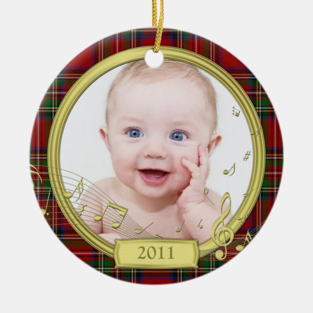 Baby's First Christmas Tartan Music Foto Ornament (Vorne)