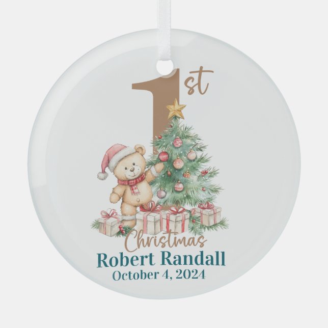 Baby's First Christmas Teddy Bär Ornament Aus Glas (Vorderseite)
