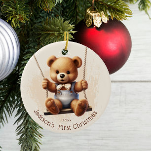Baby's First Christmas Teddy on Swing Keramik Ornament
