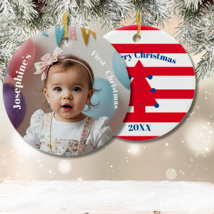 Babys First Christmas Tree Foto Red Blue White Keramik Ornament