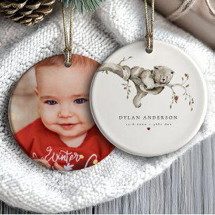 Baby's First Christmas Watercolor Baby Bear Foto Keramik Ornament