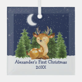 Baby's First Christmas Watercolor Deer Sky Forest Ornament Aus Glas