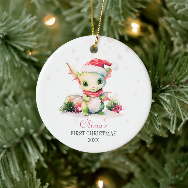 Baby's First Christmas Watercolor Dragon Girl Keramik Ornament (Baum)