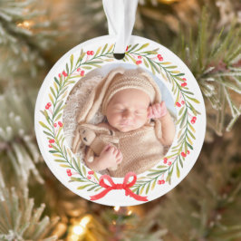Baby's First Christmas Watercolor Greenery Berries Ornament
