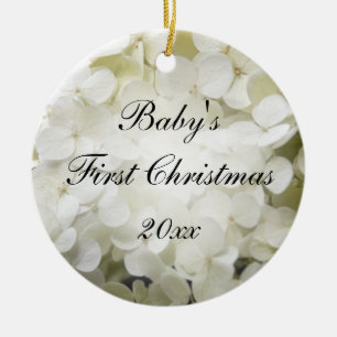 Baby's First Christmas White Hydrangea Keramikornament