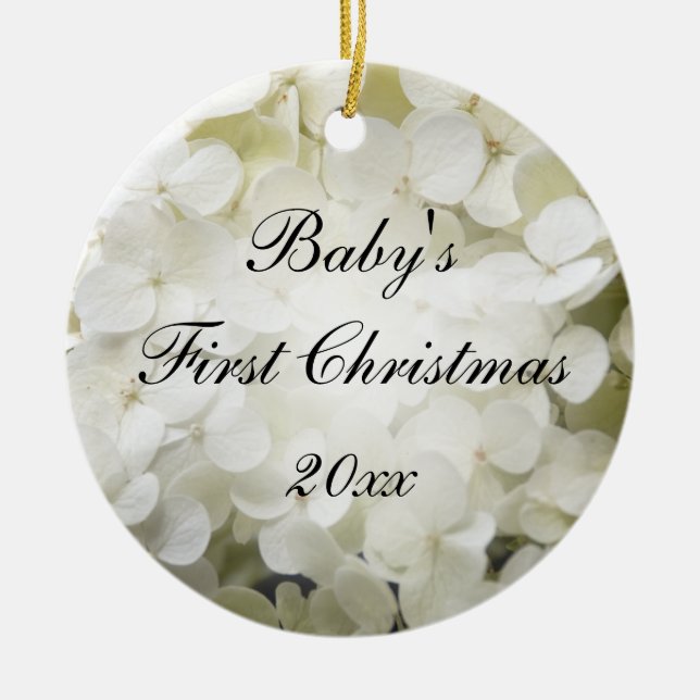Baby's First Christmas White Hydrangea Keramikornament (Vorne)