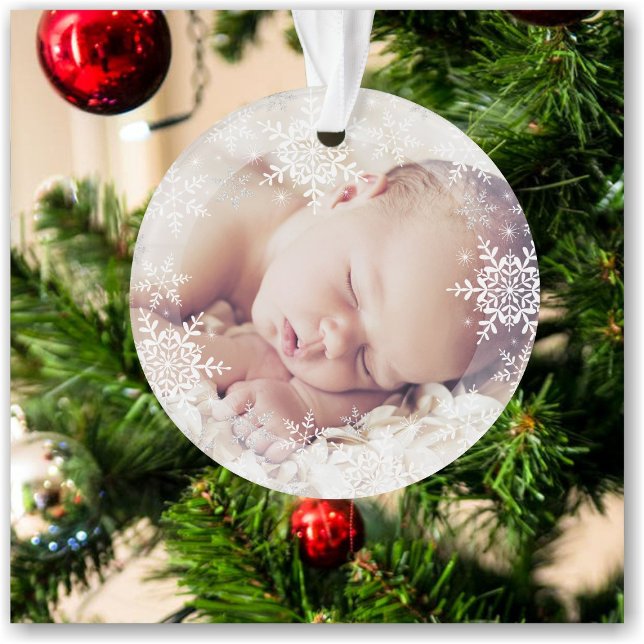 Baby's First Christmas White Silver Snowflakes Ornament (Von Creator hochgeladen)