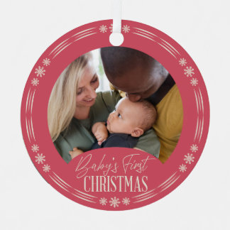 Baby's First Christmas with simple snowflakes Ornament Aus Metall