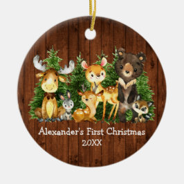 Baby's First Christmas Wood Animals Deer Keramik Ornament