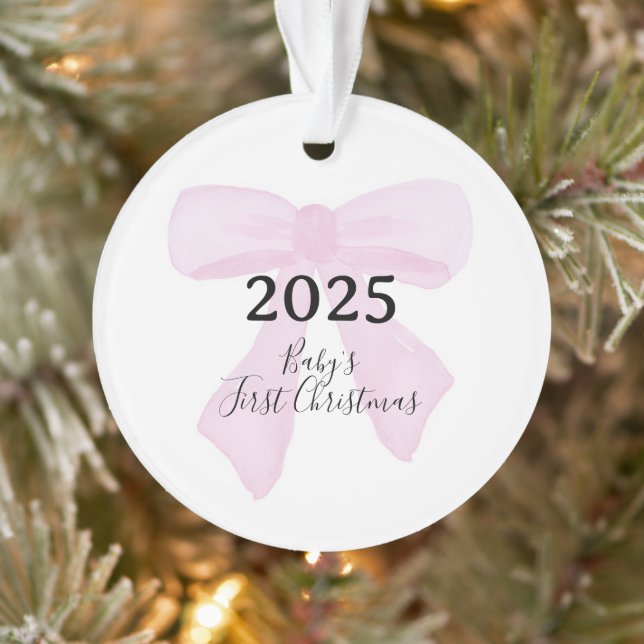 Baby's First Christmas YEAR Pink Bows Ornament (Baum)