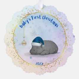 Baby's First Chritmas - Paper Ornament - Hippo Karte