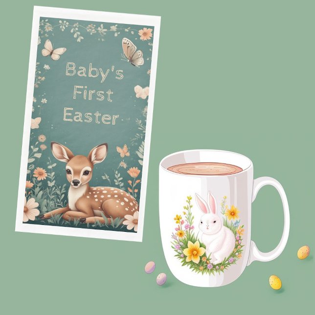Baby's First Easter Woodland Animals Deer Spring  Serviette (Baby's First Easter Woodland Animals Deer Spring Paper Guest Towels)