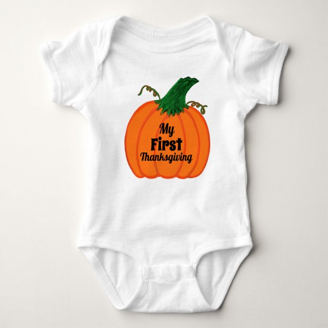 Baby's First Erntedank Orange Pumpkin Baby Strampler (Vorderseite)