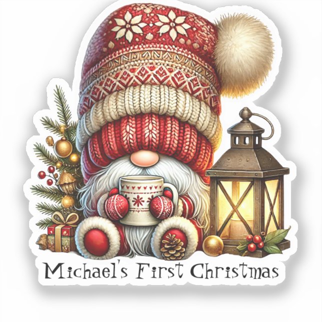 Baby's First Gnome Christmas Round Sticker (Vorderseite)