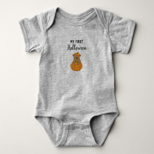 Baby's First Halloween Bear Pumpkin Baby Bodysuit Strampler (Vorderseite)