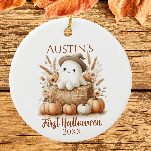 Baby's First Halloween Ghost mit Pumpkins Keramik Ornament (Baby's First Halloween Boho Ghost & Pumpkin Ornament)