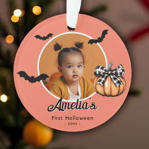 Baby's First Halloween Pumpkin Bats Foto Ornament