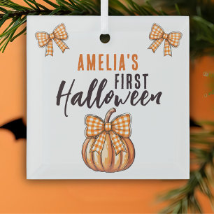 Baby's First Halloween Pumpkin Bow Ornament Aus Glas