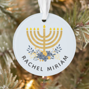 Baby's First Hanukkah Datiert Keepake Blue & Gol Ornament