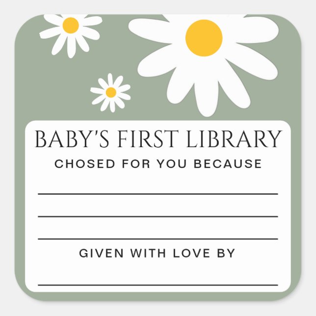 Baby's first Library Baby Shower  Quadratischer Aufkleber (Vorderseite)