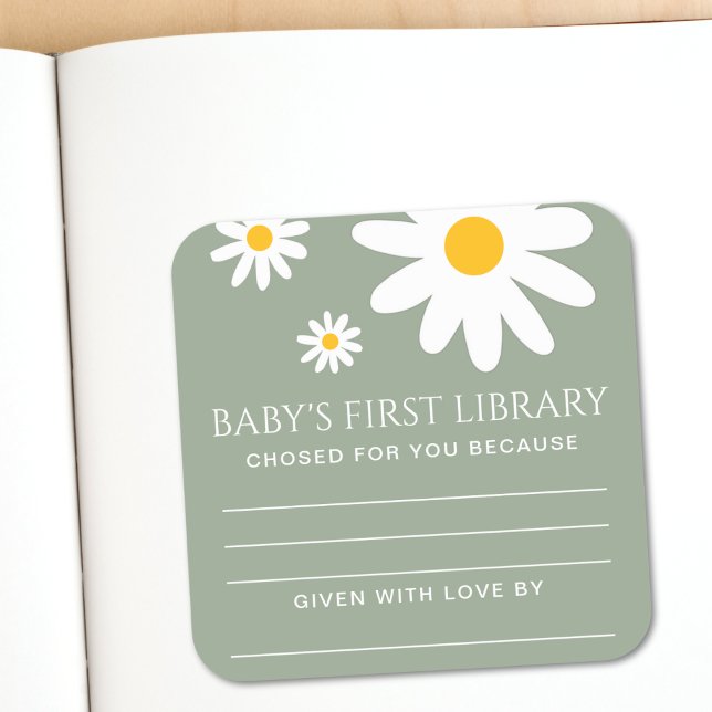 Baby's First Library Baby Shower  Quadratischer Aufkleber (Von Creator hochgeladen)