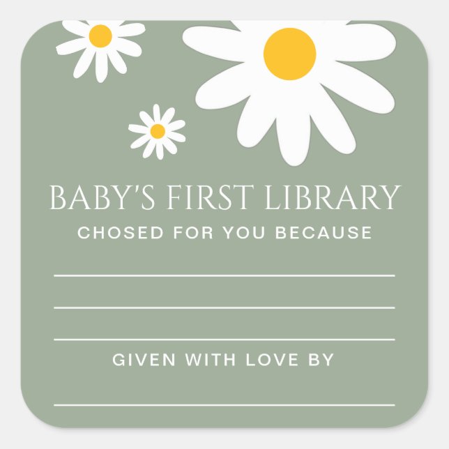 Baby's first Library Baby Shower  Quadratischer Aufkleber (Vorderseite)