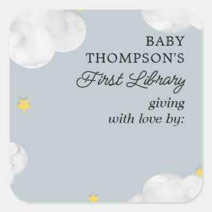 Baby's First Library Buchzeichen Blue Gray Clouds Quadratischer Aufkleber