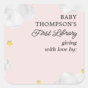 Baby's First Library Buchzeichen Rosa Wolken Quadratischer Aufkleber