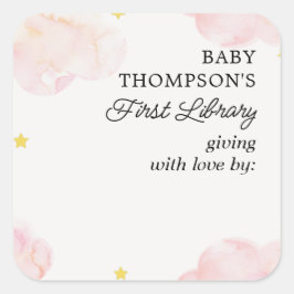 Baby's First Library Buchzeichen Rosa Wolken Quadratischer Aufkleber