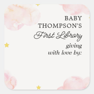 Baby's First Library Buchzeichen Rosa Wolken Quadratischer Aufkleber